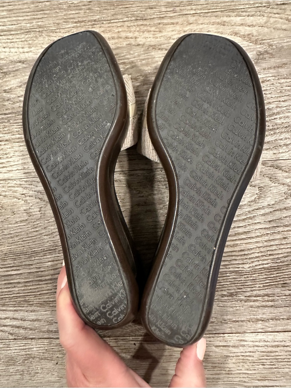 Calvin Klein Chocolate Brown and Cream Cutout Wedge Sandals - Picture 4 of 4